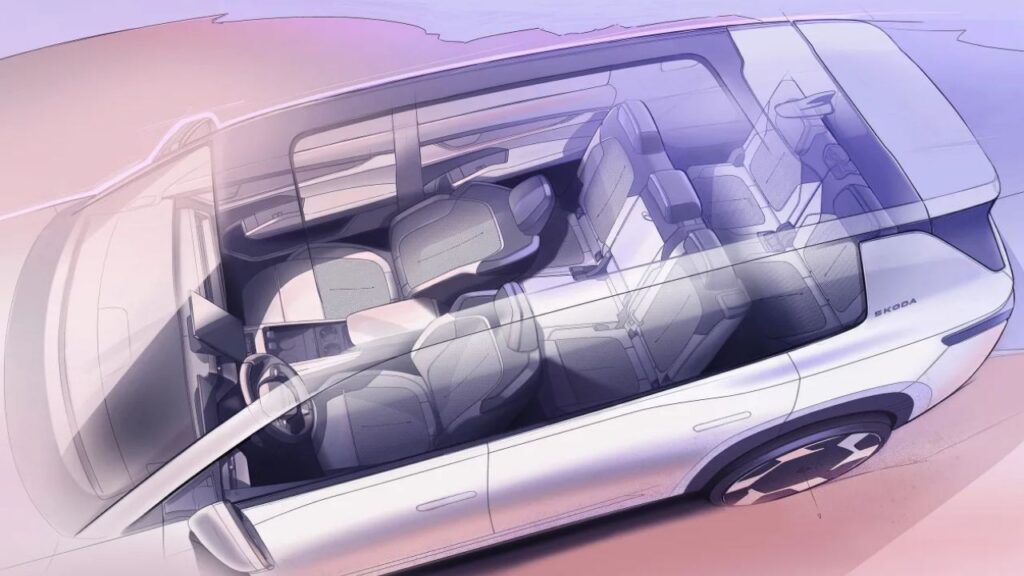 Skoda Peaq electric SUV new sketches top view
